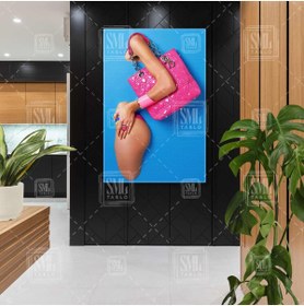 Resim SML TABLO Pembe Lüks Çanta Ve Pembe Büyük Taşlı Yüzük Çantacı Ayakkabıcı Dekor Dikey Kanvas Tablo 