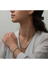 Resim Gümüş 5 Mm Beyaz Taşlı Su Yolu Kadın Set Diğer 