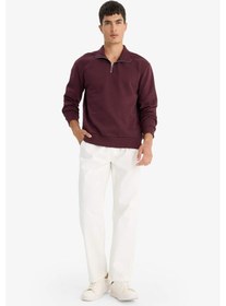 Resim Defacto Regular Fit Dik Yaka Yarım Fermuarlı Basic Düz Sweatshirt X7405az25aubr150 Bordo 