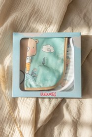 Resim Bebechi Little Gentleman Serisi 3'lü Lüks Pamuklu Bebek Mama Önlüğü - Mint Yeşili Ve Bej Ayıcık Desenli Sıvı 