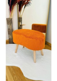 Resim Fasulye Model Ahşap Ayaklı Teddy Kumaş Dekoratif Puf Bench Tarçın 