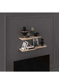 Resim Doğal Modern Organizer Düzenleyici 2'li Kıvrımlı Dekoratif Kitaplık Banyo Mutfak Duvar Rafı Meşe 