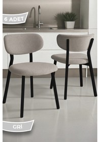 Resim Canisa Toldy Serisi 6 Adet Gri Bukle Kumaş Mutfak Sandalyesi Siyah Metal Ayak Gri Sandalye Ayaklar Siyah 