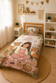 Resim Evmila Karikatüristik Sevimli Hayvanlar Temalı Nevresim Takımı - 200x220 cm Nevresim ( Çift Kişilik Özelleştirilmiş ) + 50x70 cm Yastık Kılıfı 2 Adet 