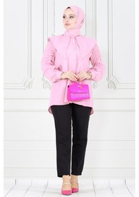 Resim Sevitli Büyük Yaka Kolu Büzgü Detaylı Tunik-pembe-3862-pembe Pembe 