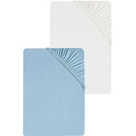 Resim 2 Adet Düz Pamuklu Tek Kişilik 80 X 200 X 30 Cm Lastikli Penye Çarşaf Mavi-beyaz 