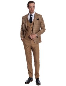 Resim Wessi Ekose Ceketli Slim Fit Taba Erkek Takım Elbise Taba 