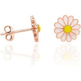 Resim Aykat_Kuyumculuk Gümüş Rose Rengi Papatya Modeli Mineli Gümüş Küpe Kupe-476 