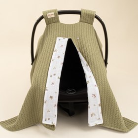 Resim Puset Örtüsü - Çift Taraflı - Açık Yeşil Örgü - Çiçekler 