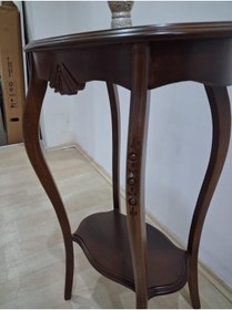 Resim BENGİ TİCARET Fiskos ST 17971 Çiçeklik Oyma Model Kaplama Kayın tabla ayak Parlak ceviz ELyapım 