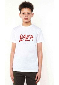 Resim Slayer Logo Baskılı Unisex Çocuk Beyaz T-Shirt 