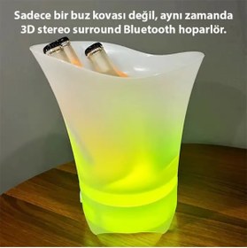 Resim EZERE Hoparlör Buz kovası, 5l Bluetooth Hoparlör Ile Renkli Buz kovası Led 