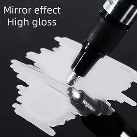 Resim 4 adet Yansıtıcı Krom Marker Kalemler - Yüksek Parlaklık, Hızlı Kuruyan, Yağ Tabanlı Mürekkep Metal, Cam, Seramik, Plastik ve Daha Fazlası için - Araba Tasarımı, El Sanatları ve Sanat Projeleri için İdeal, Sanat Malzemeleri | Parlak Bitiş | Düz Yazma Ucu, Metalik Marker'lar 