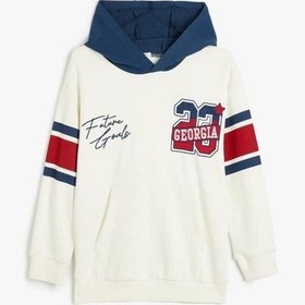 Resim Koton Erkek Çocuk Kapşonlu Sweatshirt Uzun Kollu Kolej Baskılı Pamuklu Ekru 