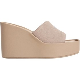 Resim Calvin Klein Kadın Kanvas Bej Platform Topuklu Sandalet-15176 