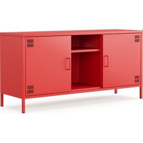 Resim Pera Tv Ünitesi, Tv Dolabı,2 Kapaklı, Açık Raflı 130,50 X 40 X 64,50 Cm Ral 3020 Kırmızı 