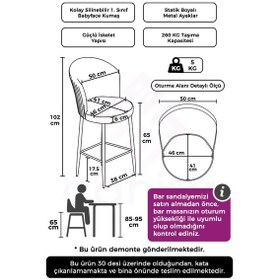 Resim Canisa Alte Serisi 6 Gri Sandalye 65 Cm Ada Mutfak Bar Sandalyesi Babyface Kumaş Beyaz Metal Ayaklı Sandalye Gri Ayaklar Beyaz 