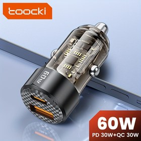 Resim Toocki 60W A+C Şeffaf Araç Şarj Cihazı Hızlı Şarj QC 4.0 3.0 Tip C PD Hızlı Şarj iPhone 14 13 Pro Max Xiaomi Samsung Redmi için 