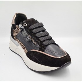 Resim Mammamia D25ka-7295 Siyah Leopar Hakiki Deri Kadın Günlük Casual Sneaker Siyah 
