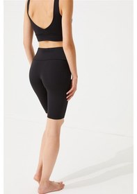 Resim Siyah Yüksek Bel Toparlayıcı Kadın Bisikletçi Şort Tayt 