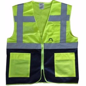 Resim Reflektörlü İkaz Yeleği ( Mühendis Yeleği ) Cepli Sarı-Lacivert M 