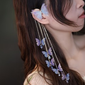 Resim Resort Tarzı Deliksiz Taşlı Yapay İmitasyon İnci Kelebek Yapay Kristal Püskül Kulak Kancası (Tek Sağ Kulak) 