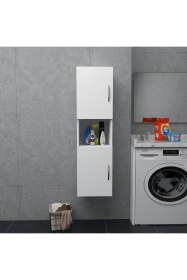 Resim Irmak Mobilya 2 Kapaklı Bölmeli Banyo Asma Boy Dolabı Çok Amaçlı Duvara Monteli Dolap Beyaz 