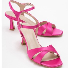 Resim Luvishoes Luvi Shoes Melin Fuşya Saten Çapraz Bantlı Kadın Topuklu Ayakkabı Fuşya Saten 