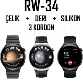 Resim Haino Teko Rw-34 Kavisli Curved Amoled Ekran 46MM 3 Kordon Watch 4 Akıllı Saat - Siyah 