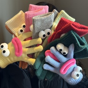 Resim 1 Çift Dokunmatik Ekran Eldiveni - Komik Kadın Kışlık Sıcak Parmaksız, Uyumlu Bölünmüş-Parmaqlı Mittens 