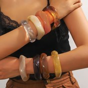 Resim 1 Adet Kadınlar İçin Retro Geometrik Reçine Bilezik - Toprak Tonları ve Pastel Renklerle Düzensiz Geniş Bant, Günlük Kullanım & Partiler İçin Şık Takı, Her Mevsim Uygun Çok Yönlü Aksesuar 
