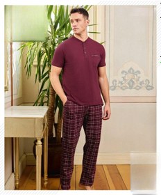 Resim Pijamoni Erkek Düğme Yaka Kısa Kol Pijama Takımı 6850/11 - 1 Adet Mürdüm 