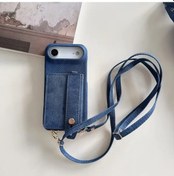 Resim Topshop1 Derili Kordonlu Kartlık Fonksiyonlu Deep Blue iPhone Uyumlu 17 Pro Max Kılıf 