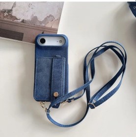 Resim Topshop1 Derili Kordonlu Kartlık Fonksiyonlu Deep Blue iPhone Uyumlu 17 Pro Max Kılıf 