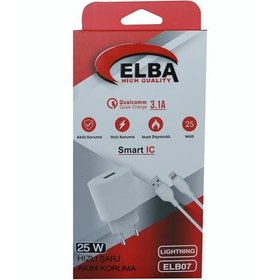 Resim Elba ELB07-USB-25WIOS Beyaz 25W Usb Ev Şarj Kafa+ Usb 1mt Lightning Kablo QC4.0 Hızlı Şarj 