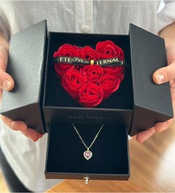 Resim Sevgiliye Özel Kolye Hediyeli Gizli Kutuda Kalp Gül Takı Kutusu 
