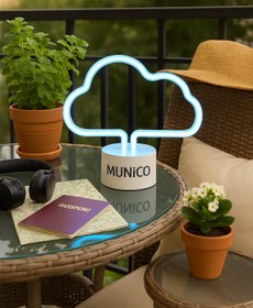 Resim Munico Neon Işıklı Bulut Masa Gece Lambası – Pil + USB, Sıcak Işık Tonlu, Sevimli ve Dekoratif Aydınlatma 