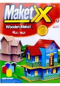 Resim Vıp Maket Boyanabilir Villa 6 Renk Akrilik Boya Eğitici Oyuncak Ahşap Boyama Ahşap Villa Boyama Seti 