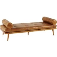 Resim Napolyon Doğal Ahşap Gerçek Deri Daybed 