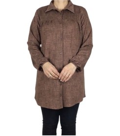 Resim Mevsimlik Kolları Lastikli Boydan Düğmeli Gömlek Bej 