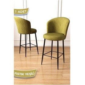 Resim Canisa Fora Serisi Ada Mutfak Sandalyesi Babyface Kumaş Fıstık Yeşili Bar Sandalyesi Siyah Metal Ayak Sandalyeler Fıstık Yeşili Ayaklar Siyah 