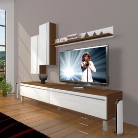 Resim Eko 7 Mdf Std Krom Ayaklı Tv Ünitesi Tv Sehpası Ceviz Beyaz 