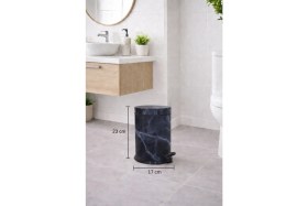 Resim Sas Haus Lacivert Mermer Desenli 2'li Banyo Seti - Metal Çöp Kovası 3 Lt ve Wc Fırçası Takımı 