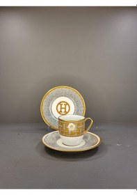 Resim River World 12 Parça 6 Kişilik Porselen Türk Kahvesi Fincan Takımı Hny Turuncu Serisi Çok Renkli 