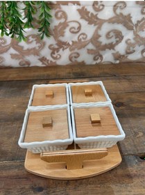 Resim Ahşap Tepsili Kare Kahvaltılık 4 Lü 