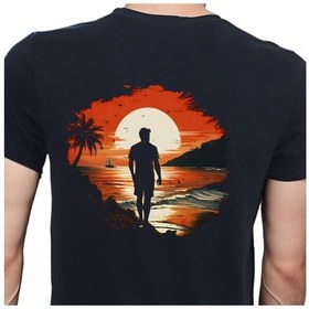 Resim Man On Island T-shirt %100 Pamuklu Siyah Penye Basic Erkek Tişört Siyah 