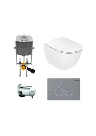 Resim Creavit Free Beyaz Kanalsız Asma Klozet Fe322, Duroplast Yavaş Kapak, Terra Gömme Rezervuar Set Diğer 