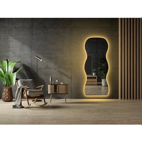 Resim 90 Cm Ledli Dalgalı Dekoratif Duvar Boy Aynası Şeffaf 