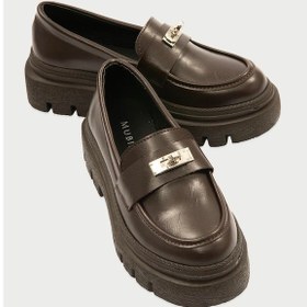 Resim Kadın Deri Loafer Kalın Comfort Tabanlı Metal Tokalı Kahve Vareen Kahverengi 