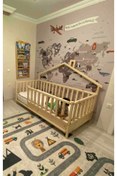 Resim Baby Kinder Back Roofed Doğal Ahşap Yatak Montessori Bebek Ve Çocuk Karyolası 